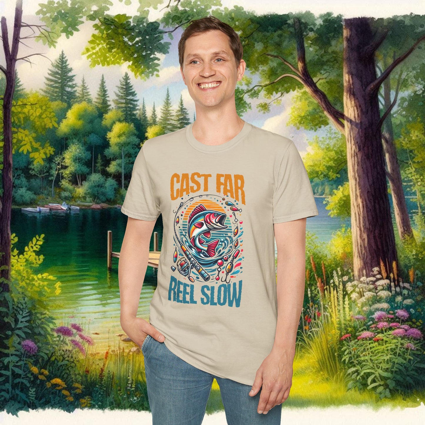 Fishing Enthusiast T-Shirt - Cast Far Reel Slow