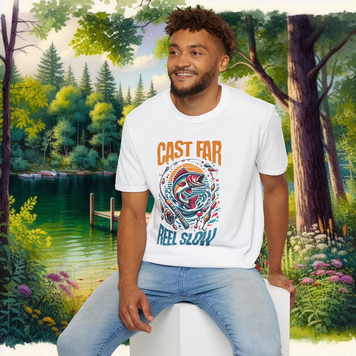Fishing Enthusiast T-Shirt - Cast Far Reel Slow