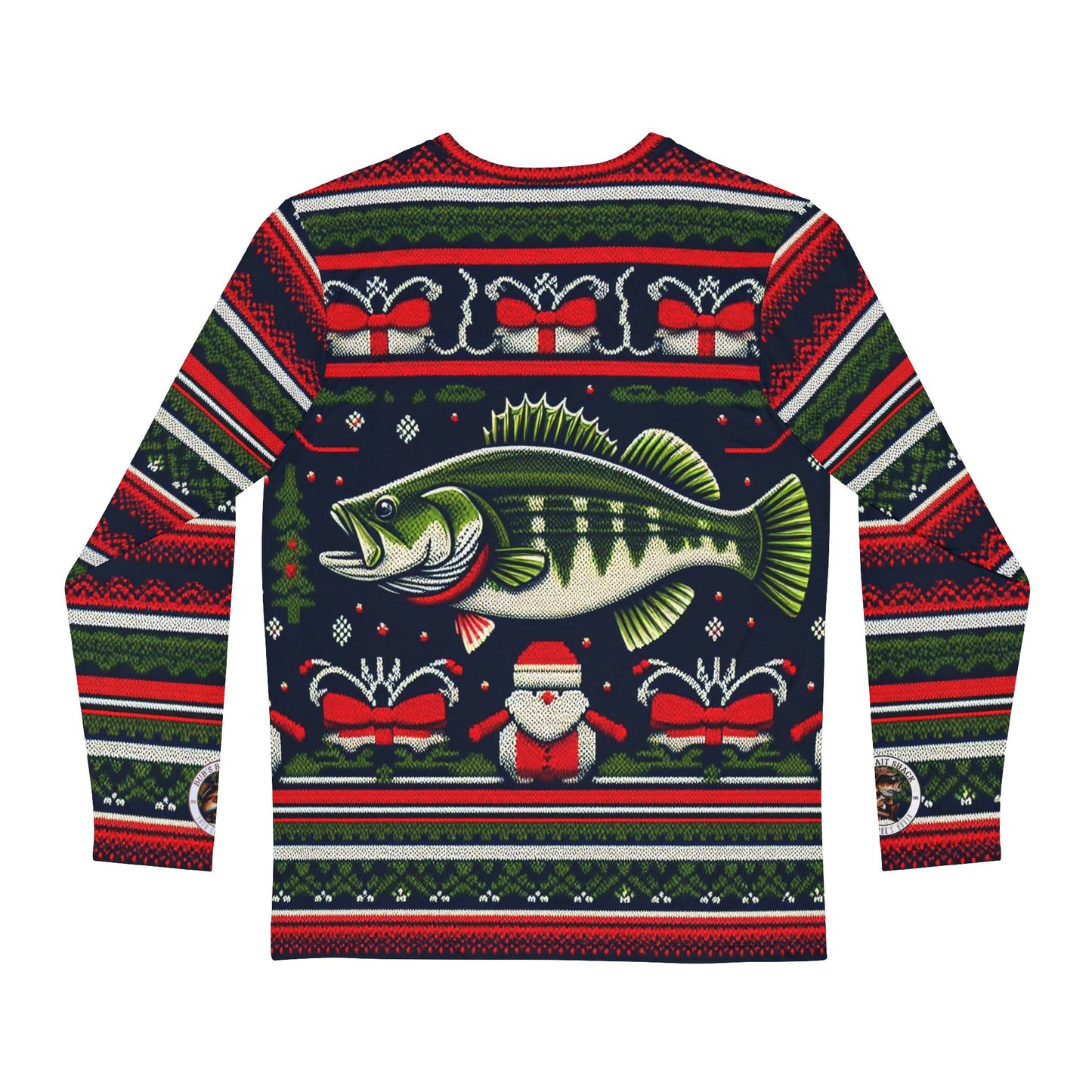 Bub;s Bait Shack Ugly Christmas Sweater in green and red Men's Long Sleeve Shirt (AOP)