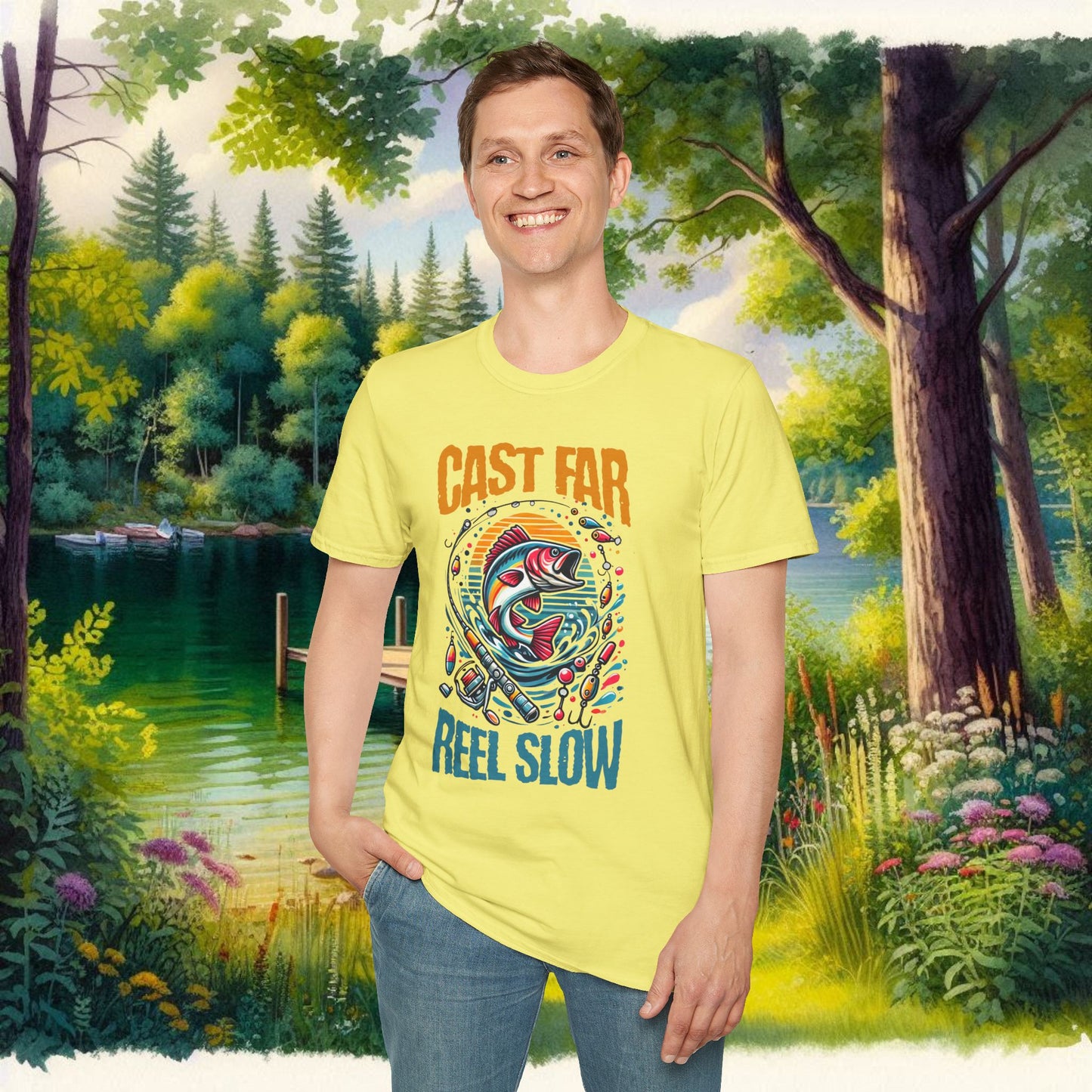 Fishing Enthusiast T-Shirt - Cast Far Reel Slow