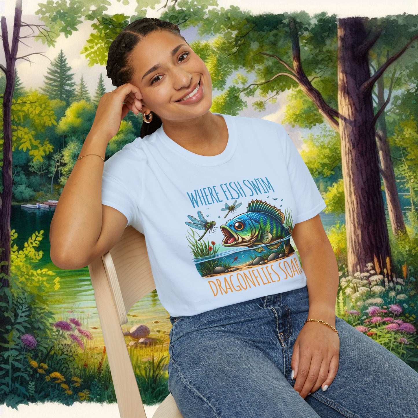 Where Fish Swim, Dragonflies Soar Design T-shirt