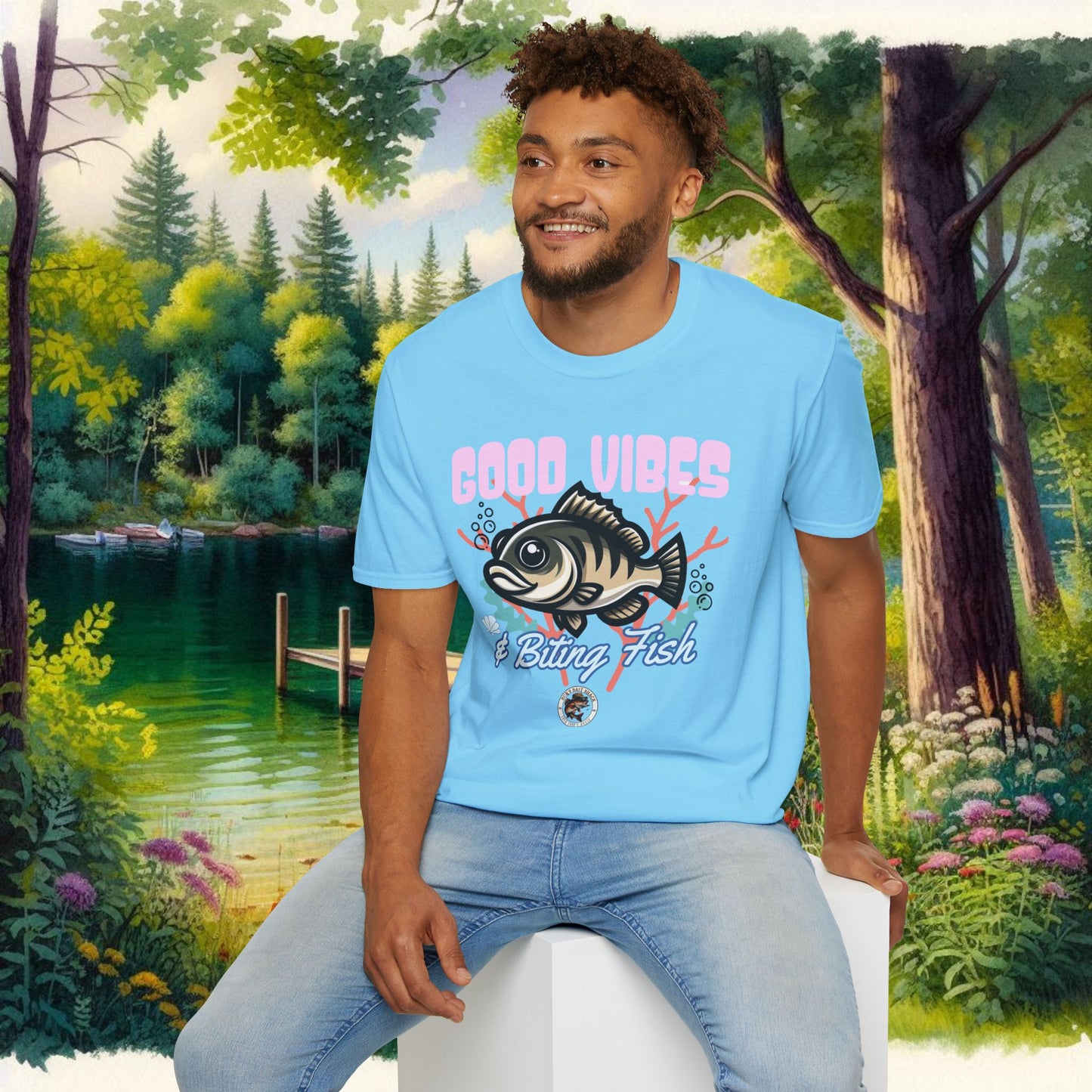 Good Vibes and Biting Fish Tee Unisex Softstyle T-Shirt