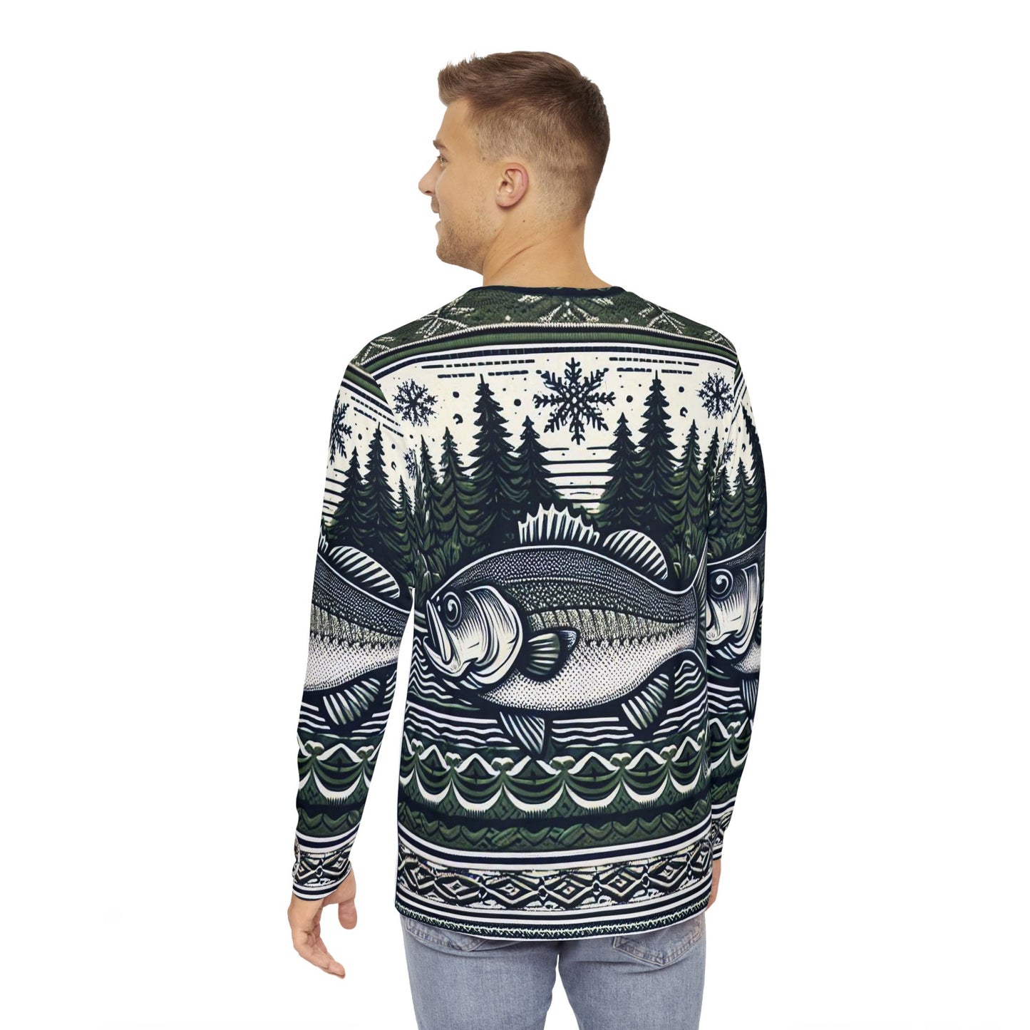 Long Sleeve Shirt Bub's Bait Shack Green Bass Ugly Christmas Sweater