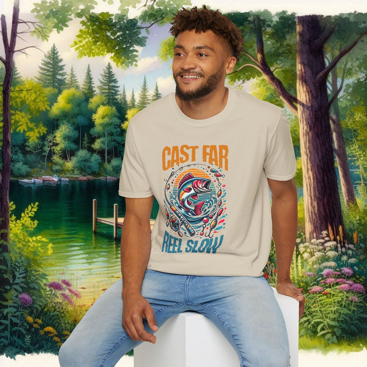 Fishing Enthusiast T-Shirt - Cast Far Reel Slow