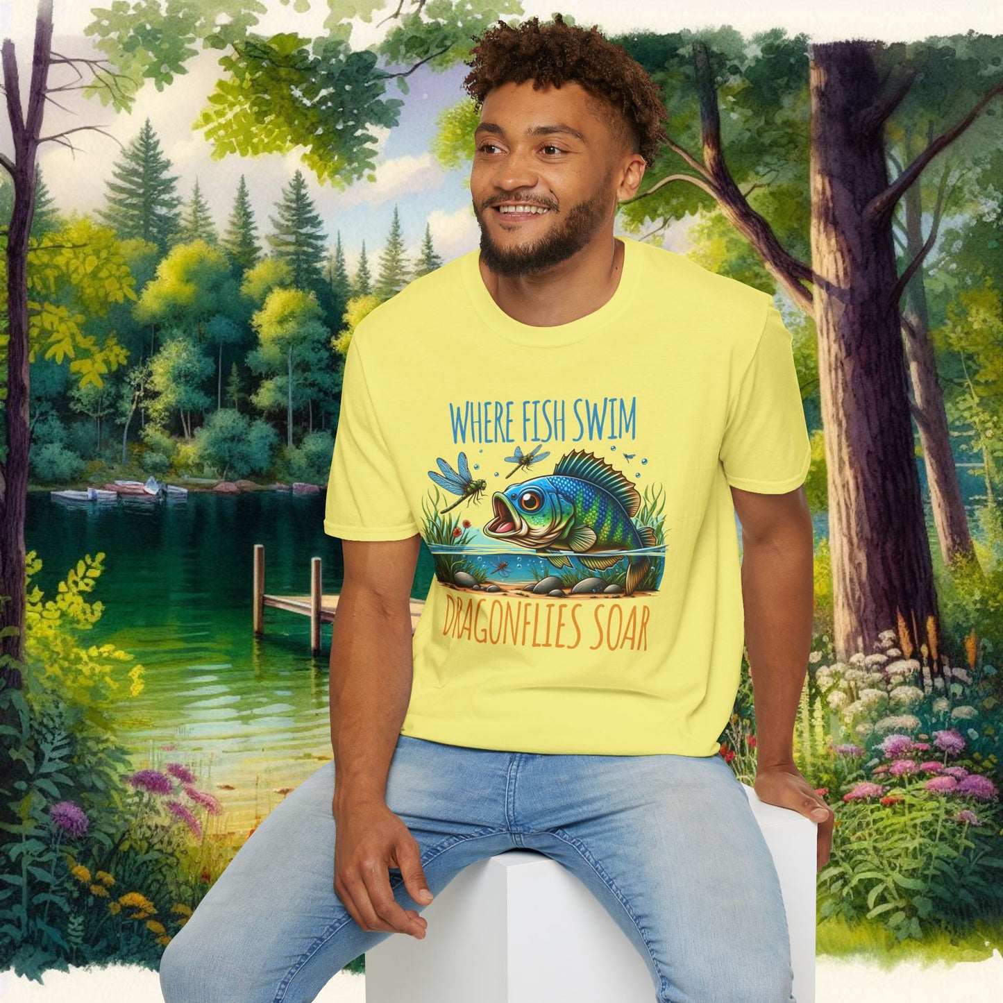 Where Fish Swim, Dragonflies Soar Design T-shirt