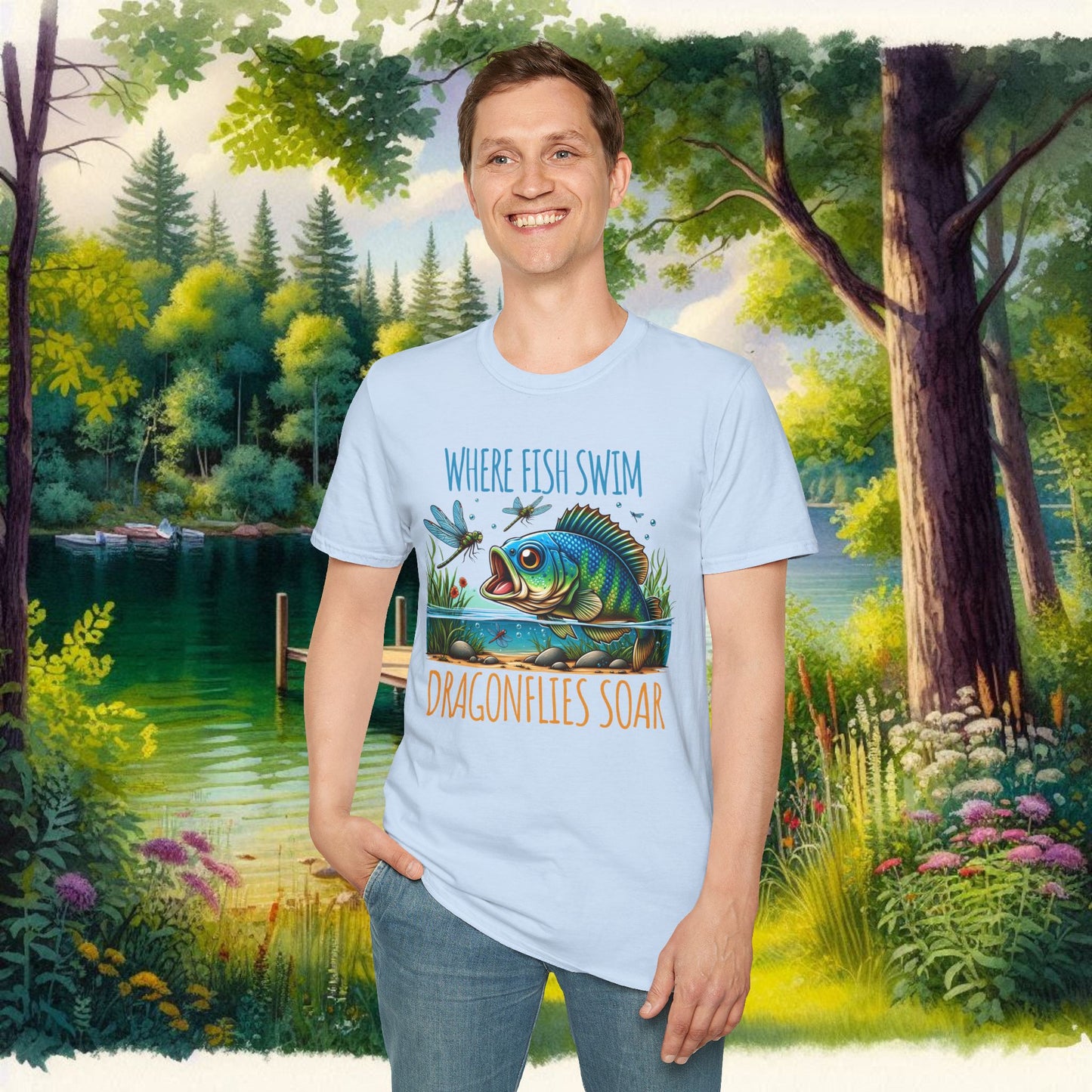 Where Fish Swim, Dragonflies Soar Design T-shirt