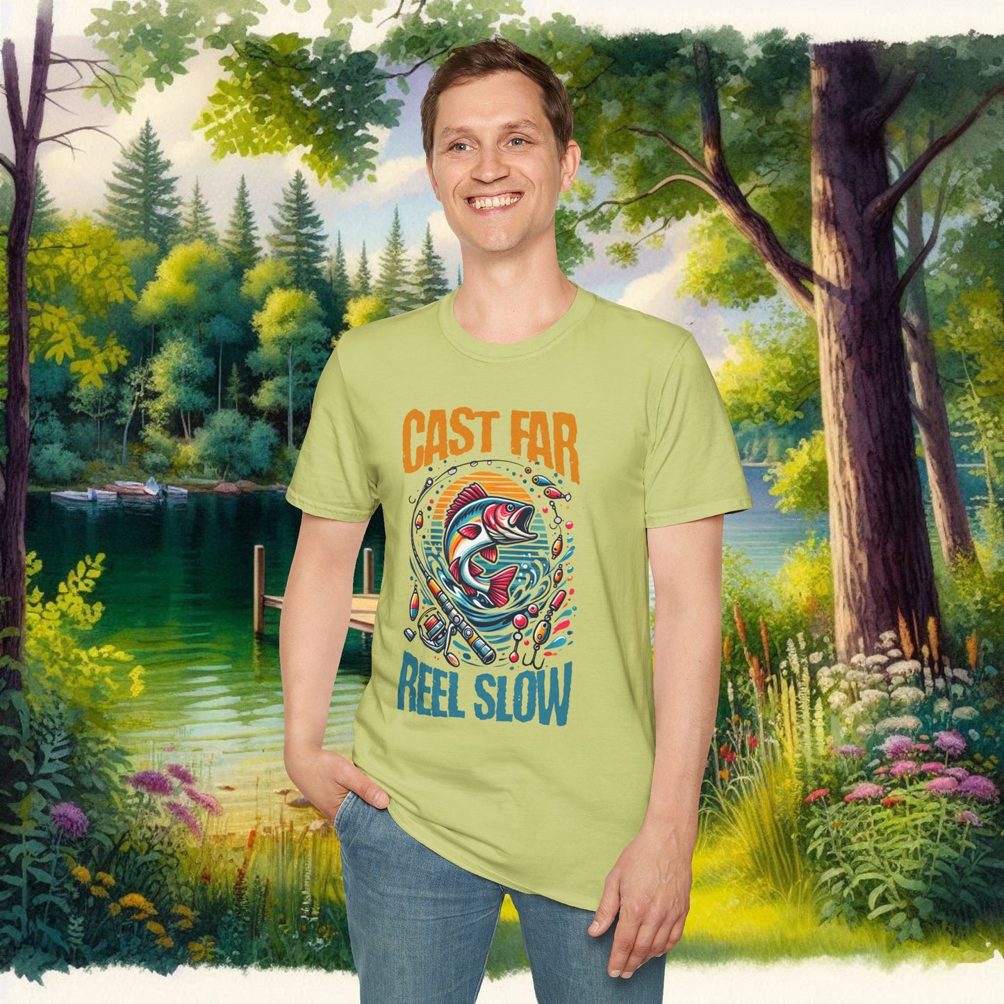 Fishing Enthusiast T-Shirt - Cast Far Reel Slow