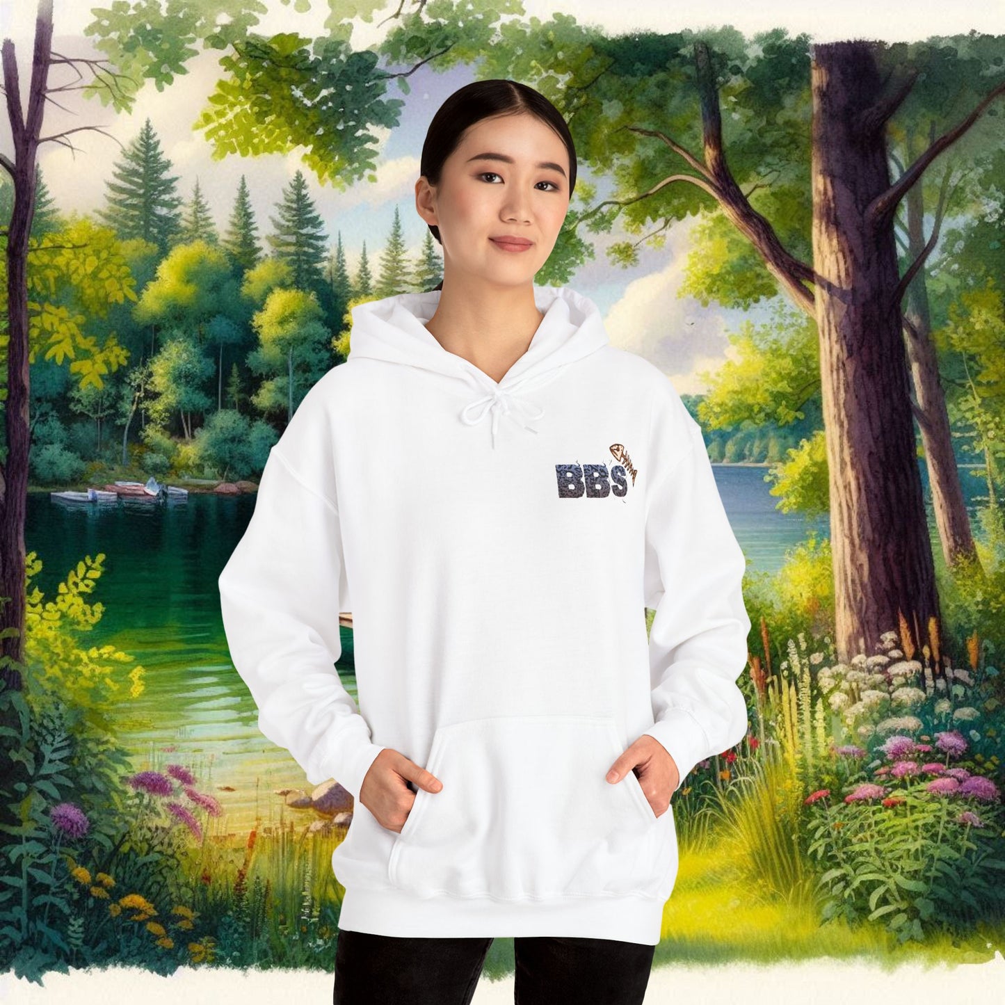 BBS Classic Hoodie Unisex Heavy Blend™ Hooded Sweatshirt with image on back