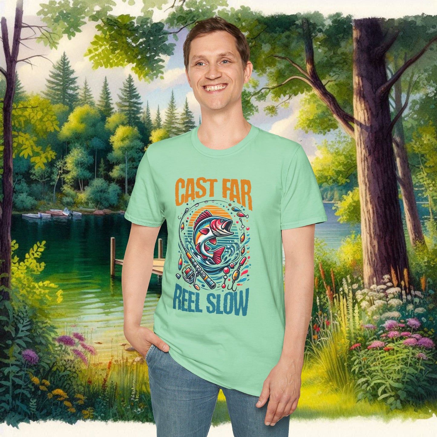 Fishing Enthusiast T-Shirt - Cast Far Reel Slow