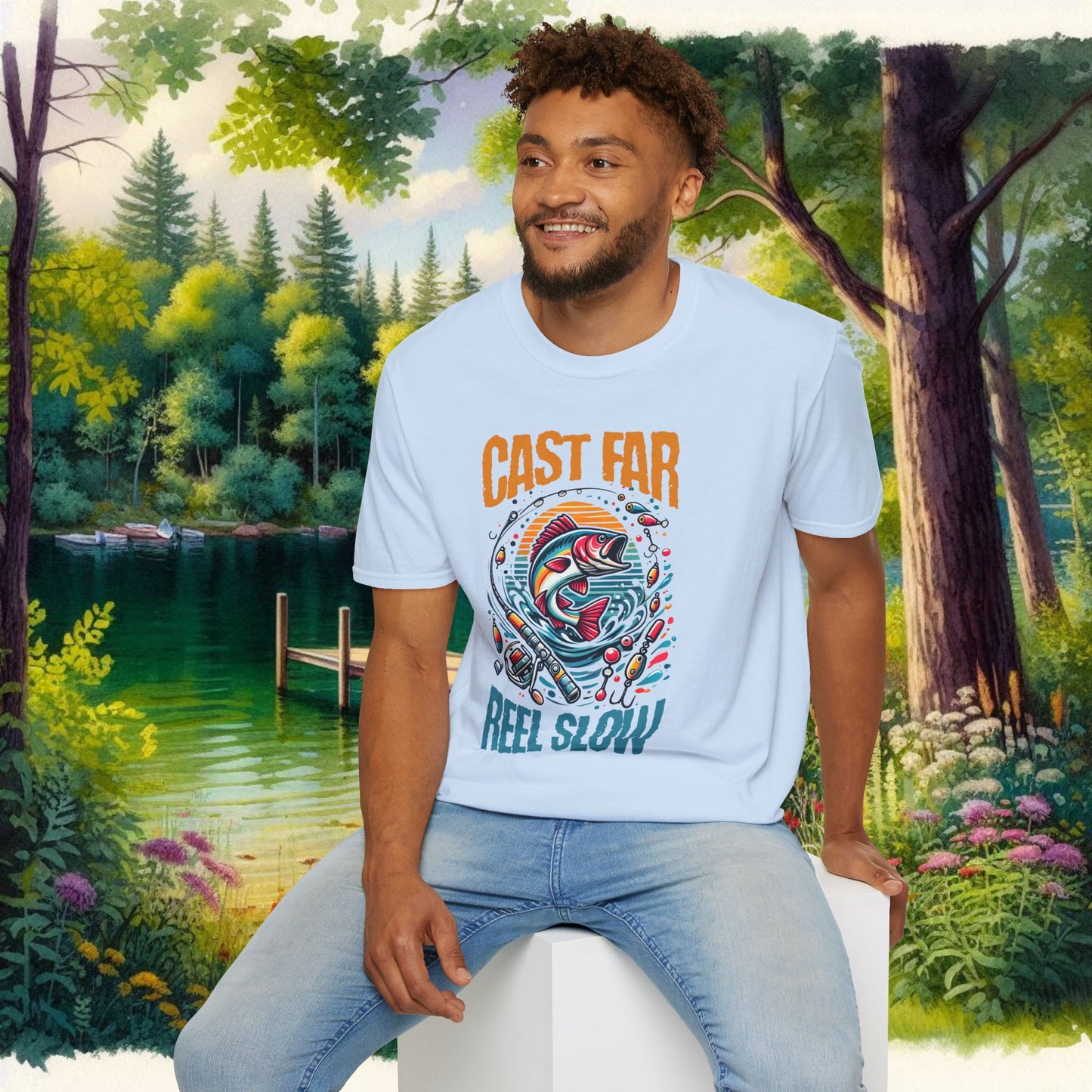 Fishing Enthusiast T-Shirt - Cast Far Reel Slow