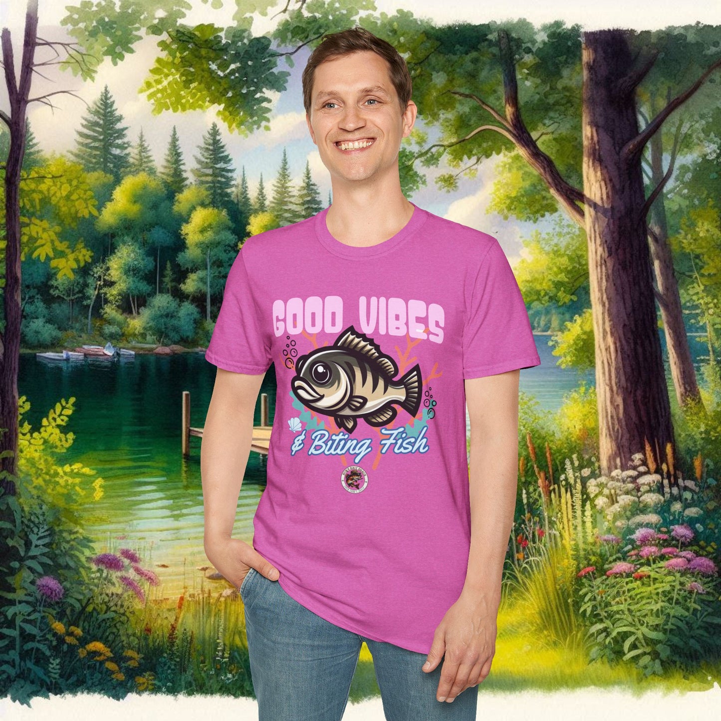 Good Vibes and Biting Fish Tee Unisex Softstyle T-Shirt