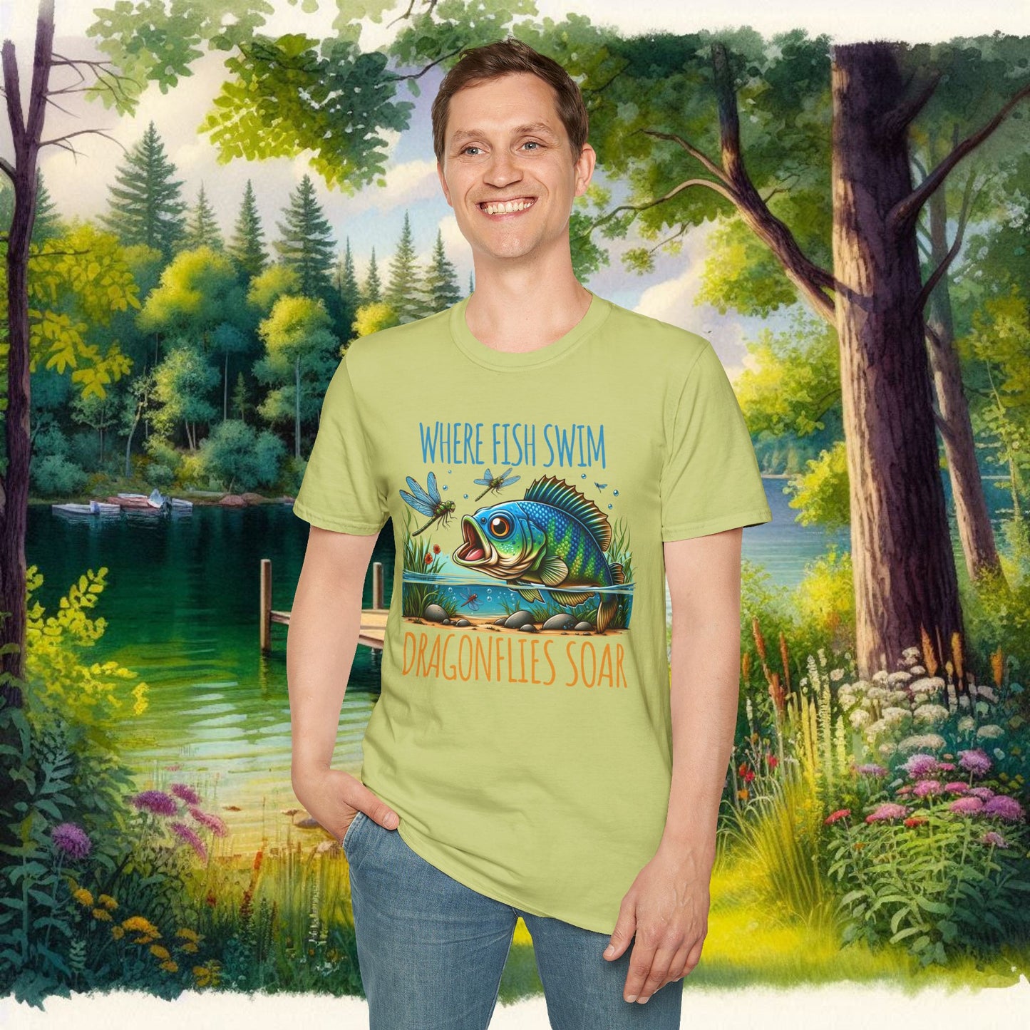 Where Fish Swim, Dragonflies Soar Design T-shirt