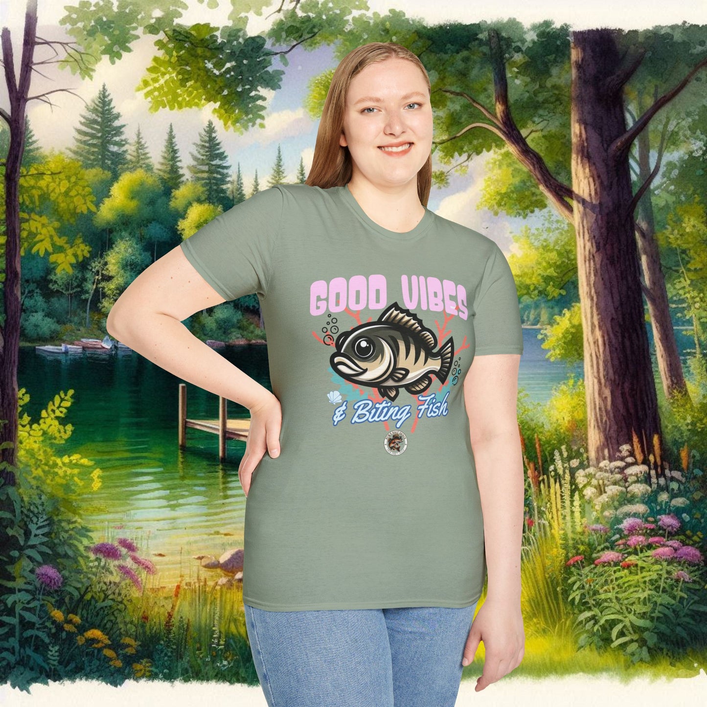 Good Vibes and Biting Fish Tee Unisex Softstyle T-Shirt