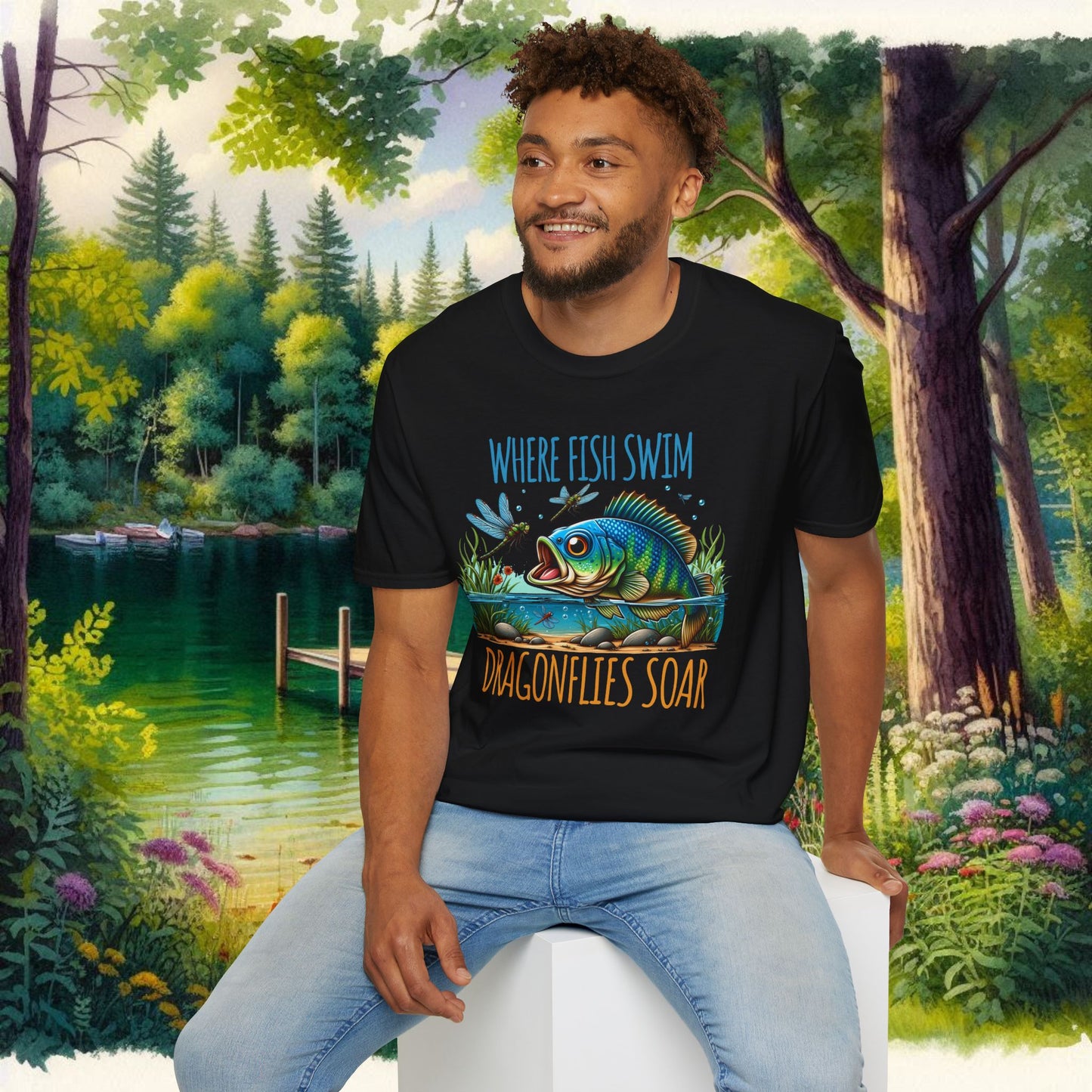 Where Fish Swim, Dragonflies Soar Design T-shirt