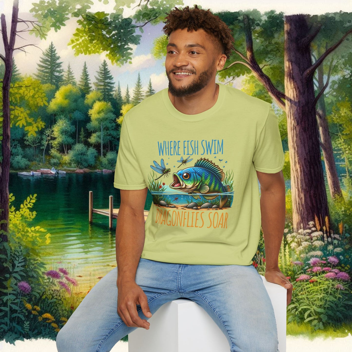 Where Fish Swim, Dragonflies Soar Design T-shirt