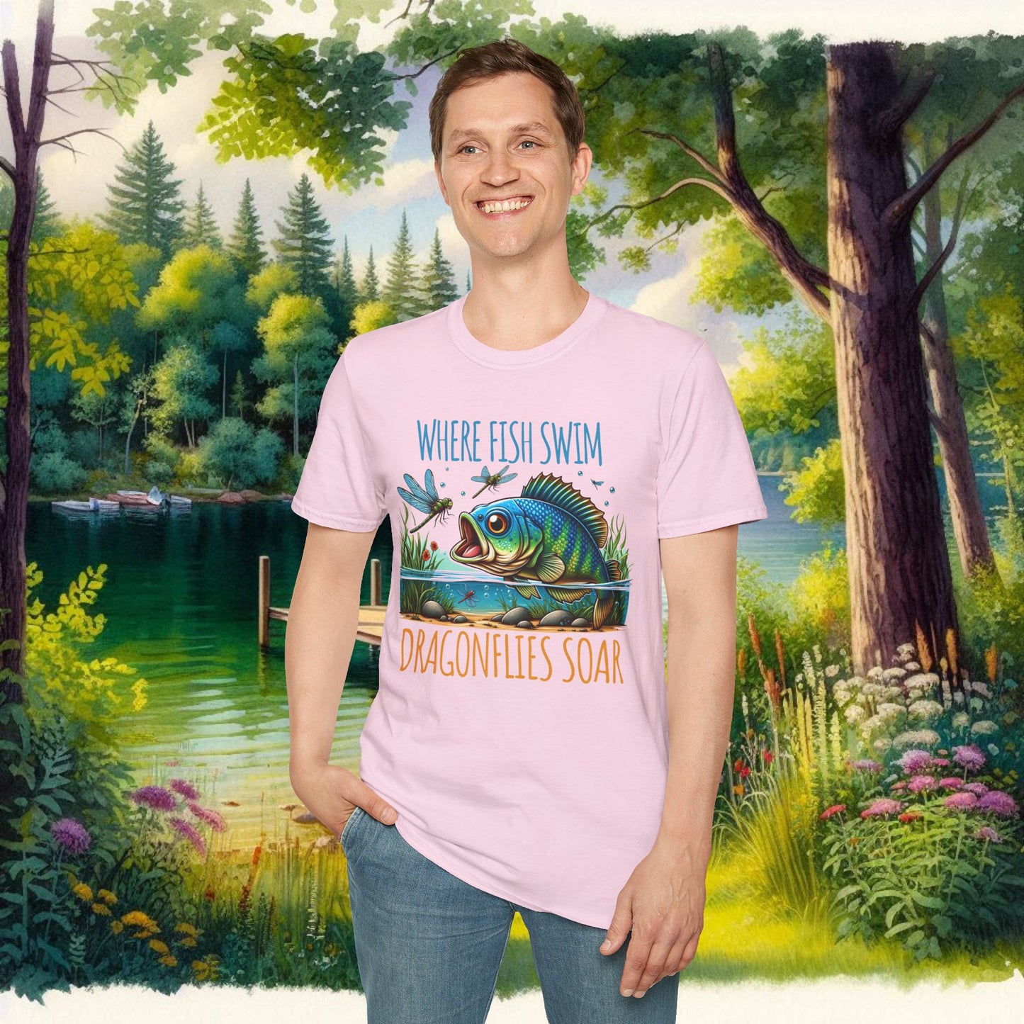 Where Fish Swim, Dragonflies Soar Design T-shirt