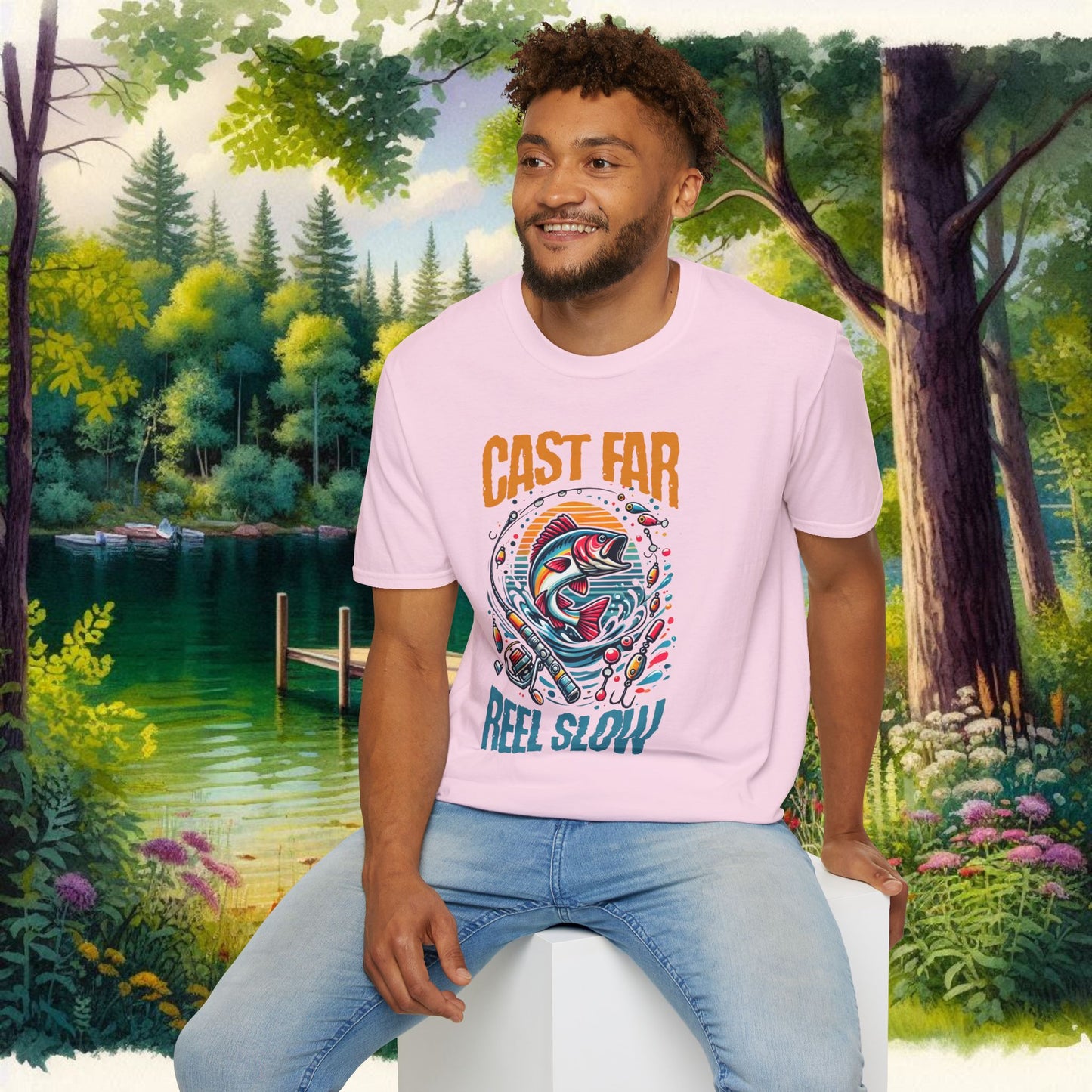 Fishing Enthusiast T-Shirt - Cast Far Reel Slow