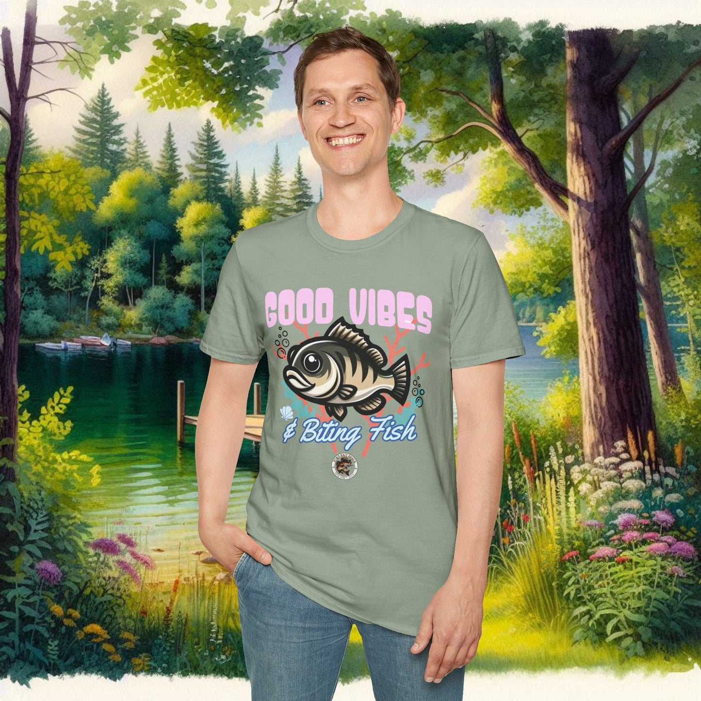 Good Vibes and Biting Fish Tee Unisex Softstyle T-Shirt