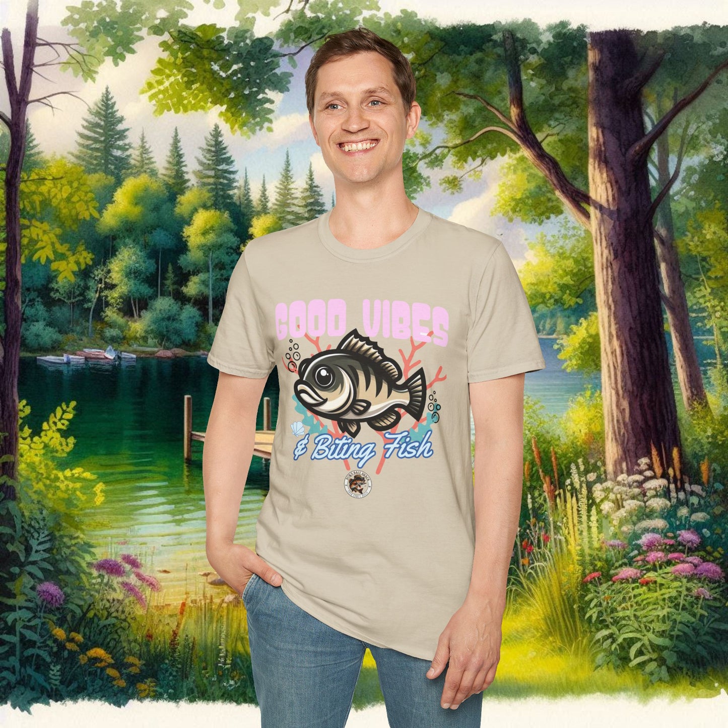 Good Vibes and Biting Fish Tee Unisex Softstyle T-Shirt