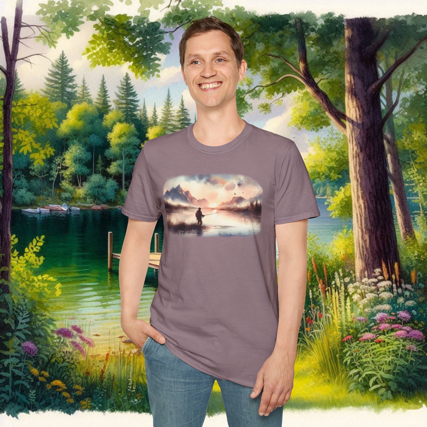 Alone Fishing Tee Unisex Softstyle T-Shirt