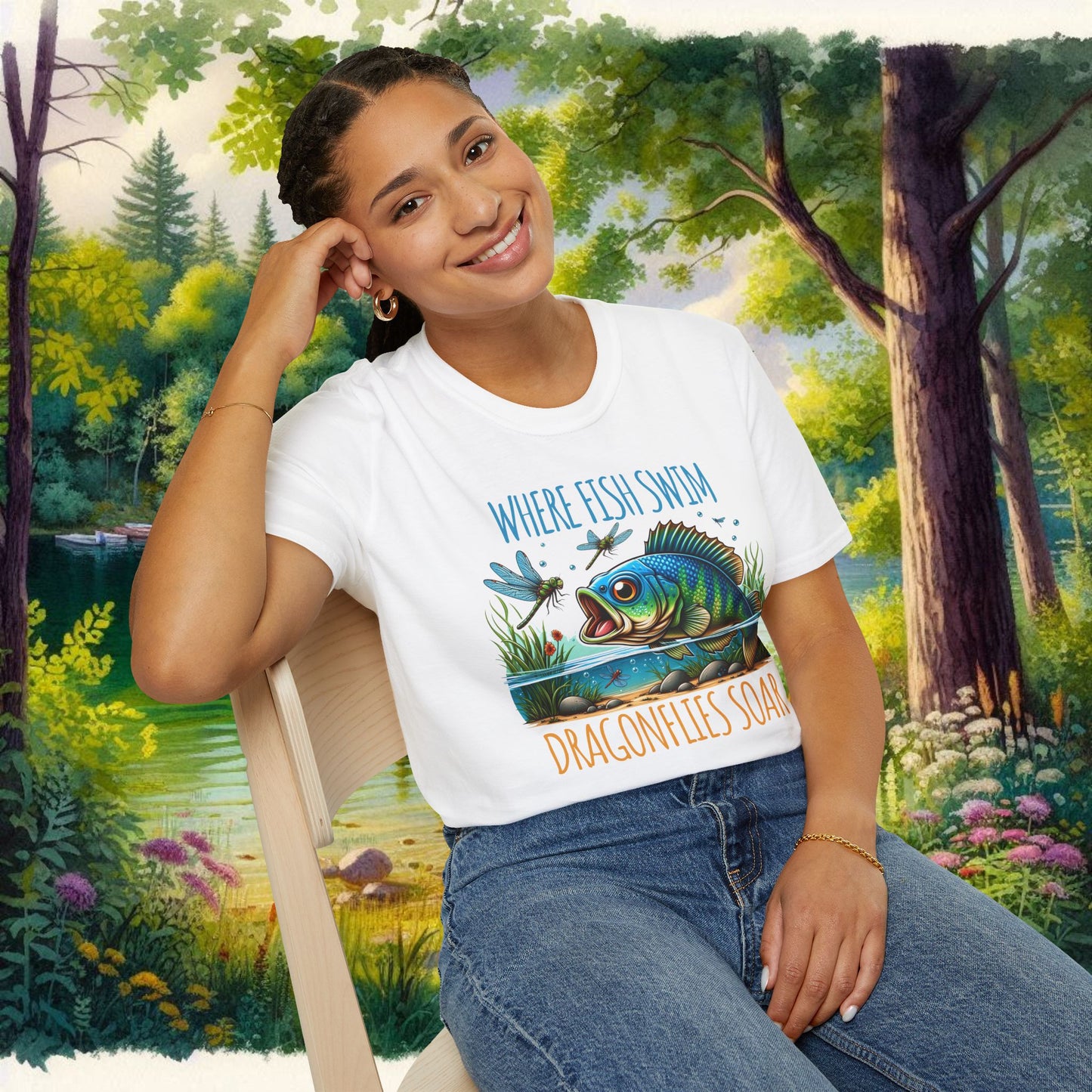 Where Fish Swim, Dragonflies Soar Design T-shirt