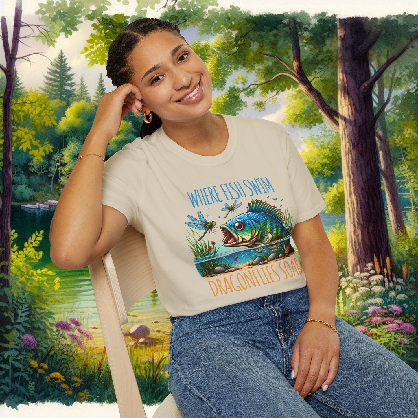 Where Fish Swim, Dragonflies Soar Design T-shirt