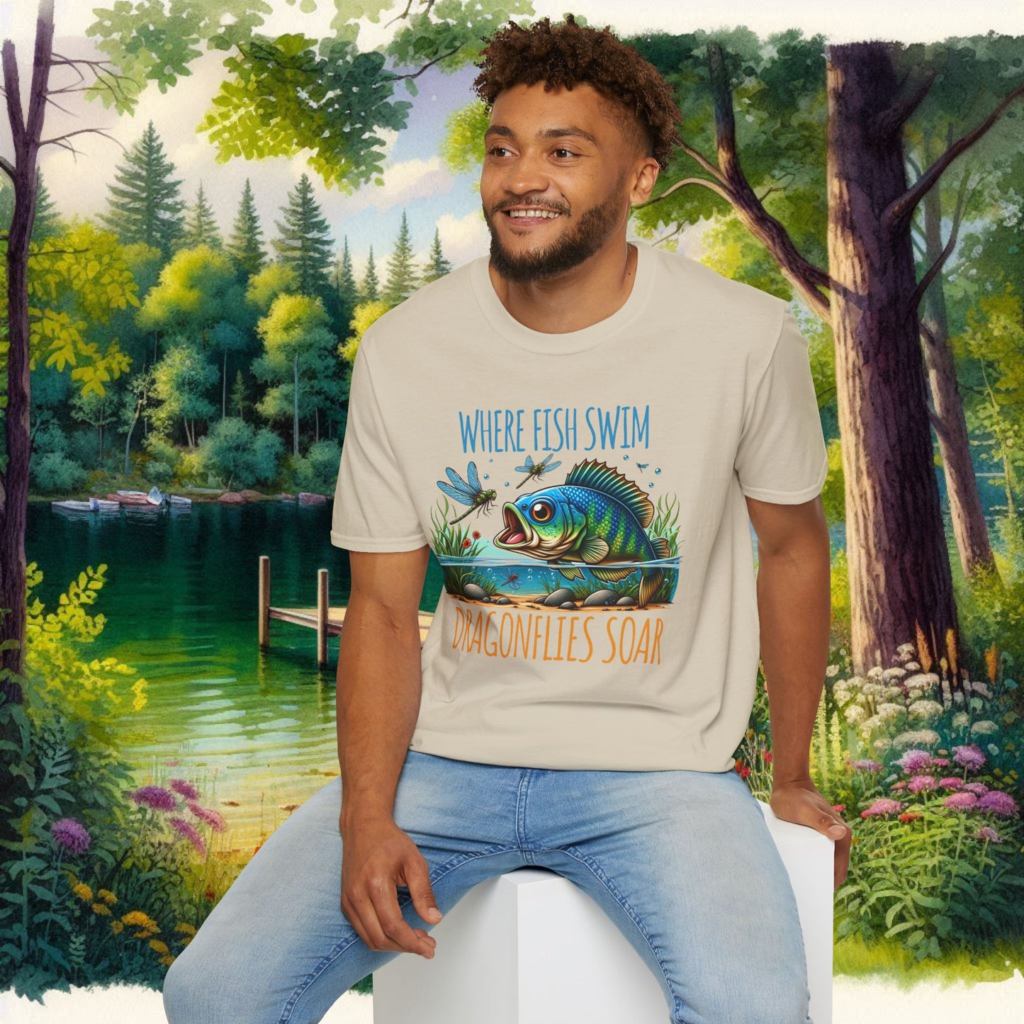 Where Fish Swim, Dragonflies Soar Design T-shirt