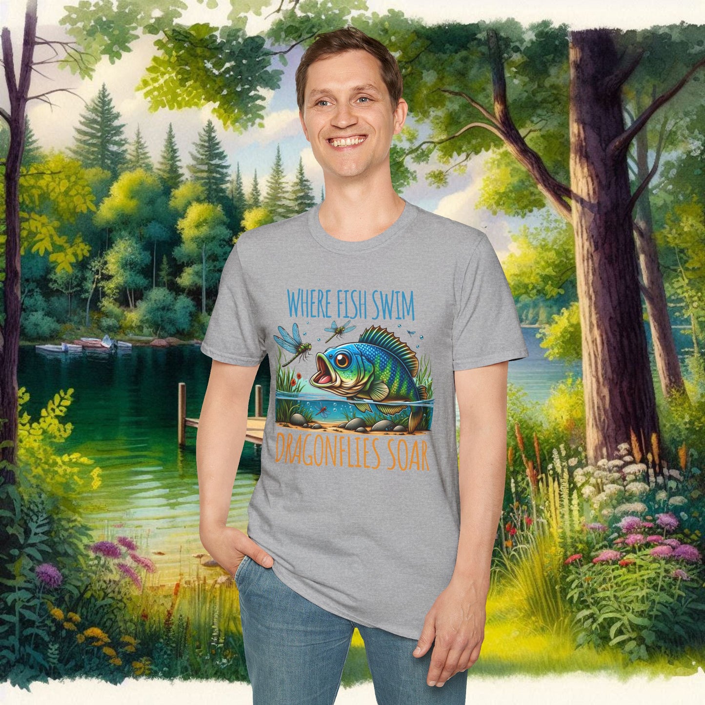 Where Fish Swim, Dragonflies Soar Design T-shirt