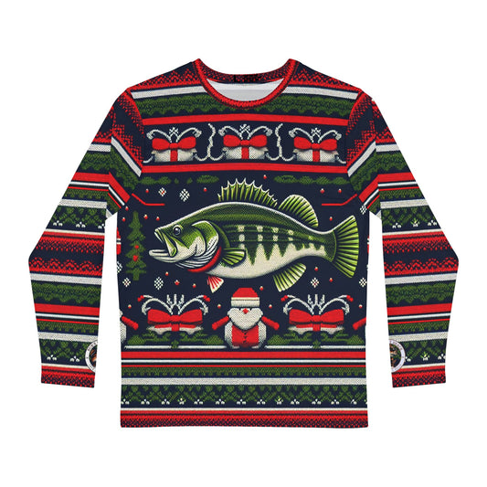 Bub;s Bait Shack Ugly Christmas Sweater in green and red   Men's Long Sleeve Shirt (AOP)