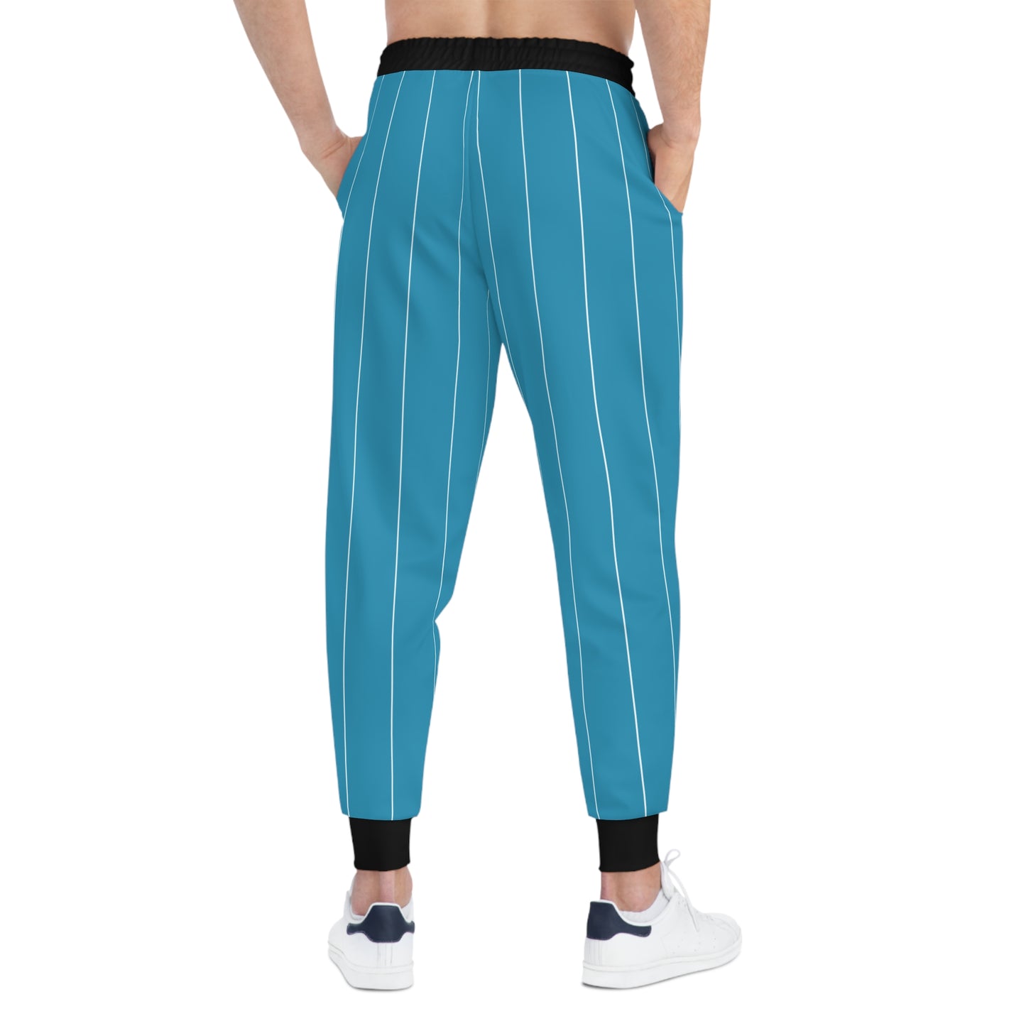 BBS Baseball Athletic Joggers — Blue Aqua & Black Striped Athletic Pants