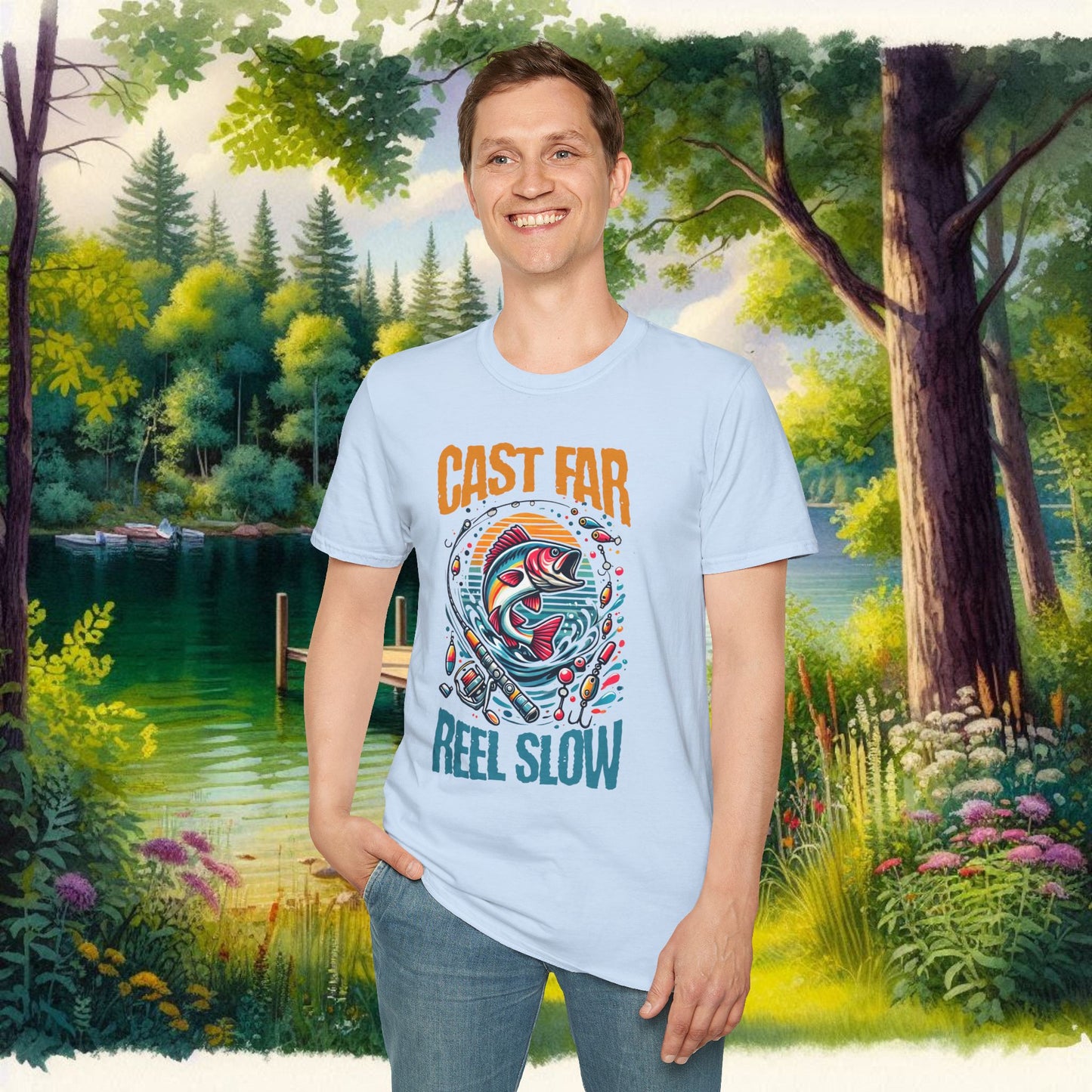 Fishing Enthusiast T-Shirt - Cast Far Reel Slow