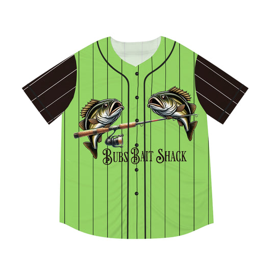 Bass on the Rod Men's Baseball Jersey — Green Pinstripe