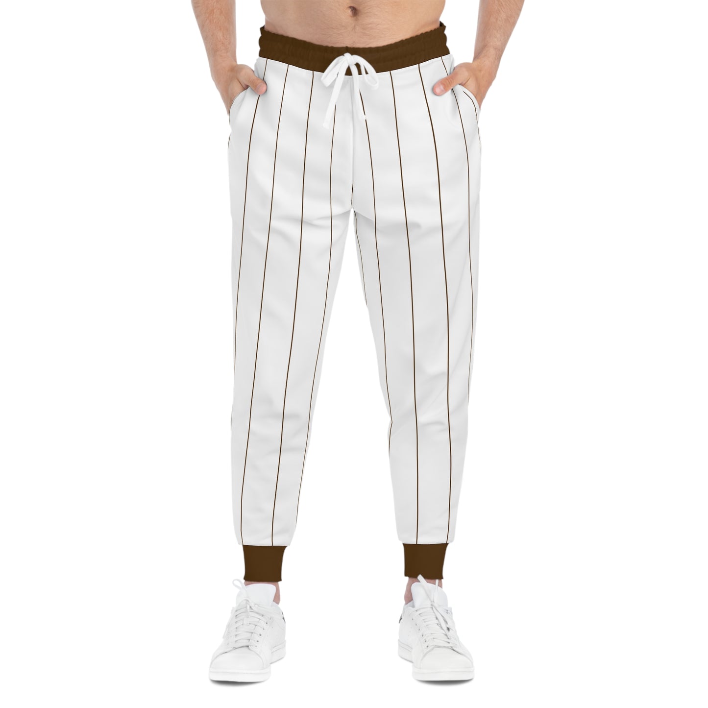 BBS Bubs Bait Shack Pinstripe Baseball Pants — White & Brown Athletic Joggers