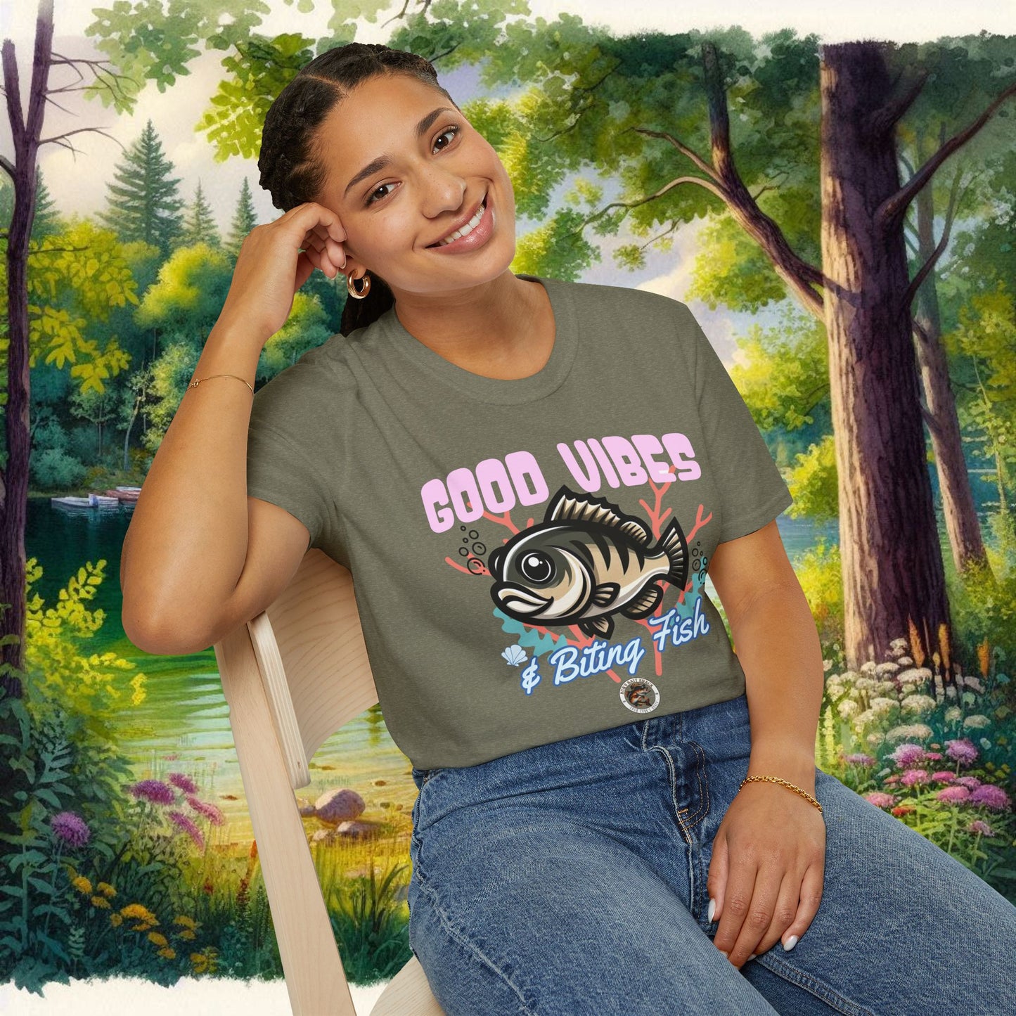 Good Vibes and Biting Fish Tee     Unisex Softstyle T-Shirt