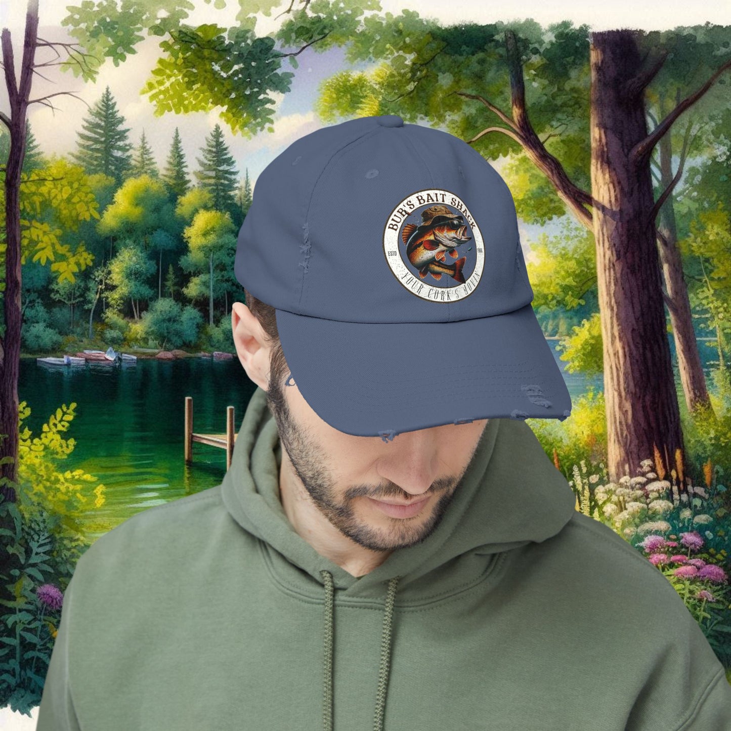 Bub's Bait shack Hat   Unisex Distressed Cap