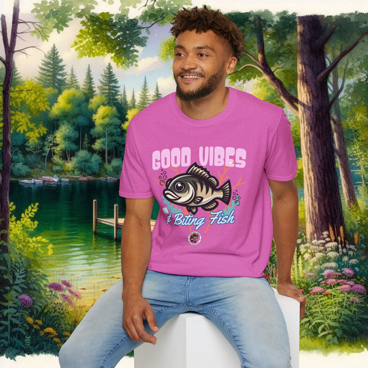 Good Vibes and Biting Fish Tee     Unisex Softstyle T-Shirt