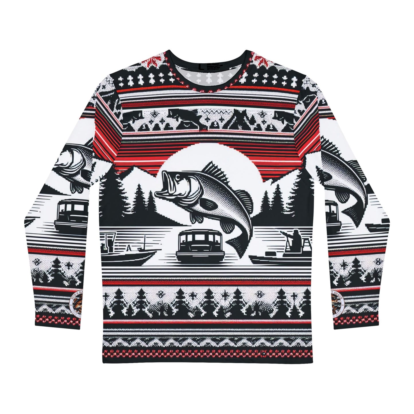 Bub's Bait Shack Ugly Christmas Sweater Red and Balck  Men's Long Sleeve Shirt (AOP)