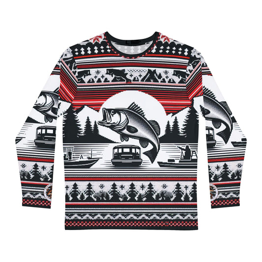 Bub's Bait Shack Ugly Christmas Sweater Red and Balck  Men's Long Sleeve Shirt (AOP)