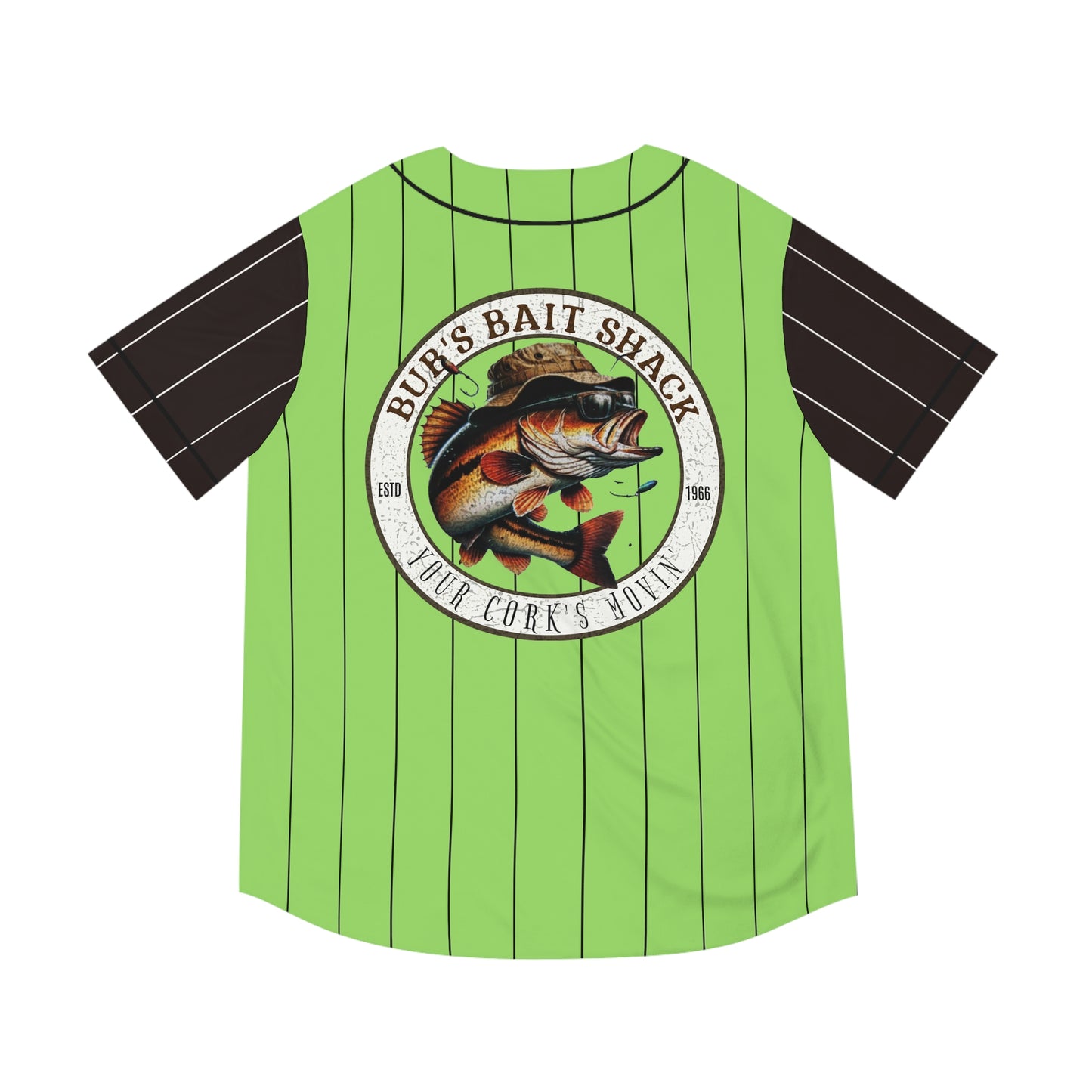 Bass on the Rod Men's Baseball Jersey — Green Pinstripe