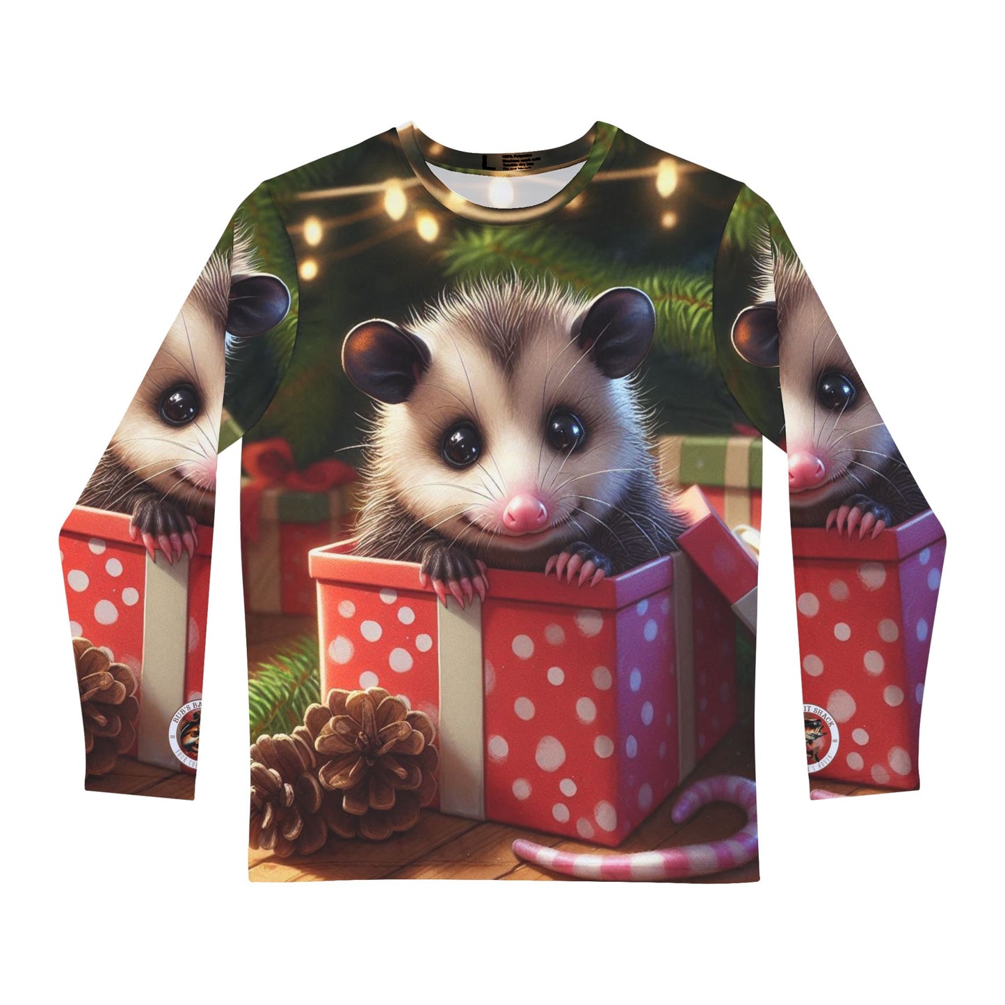 Bubs Bait Shack Possum Present All Over Print Men's Long Sleeve Shirt (AOP)