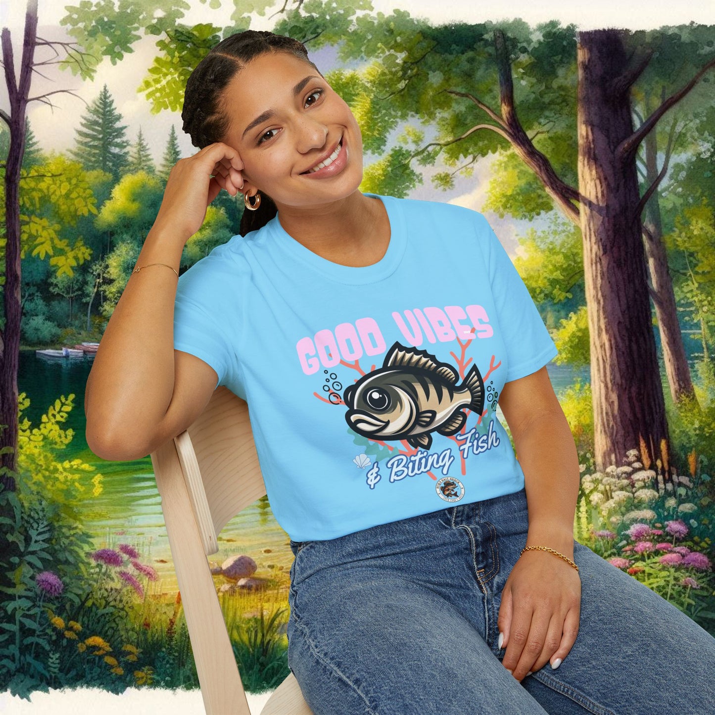 Good Vibes and Biting Fish Tee     Unisex Softstyle T-Shirt
