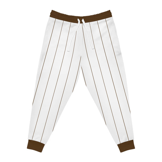 BBS Bubs Bait Shack Pinstripe Baseball Pants — White & Brown Athletic Joggers