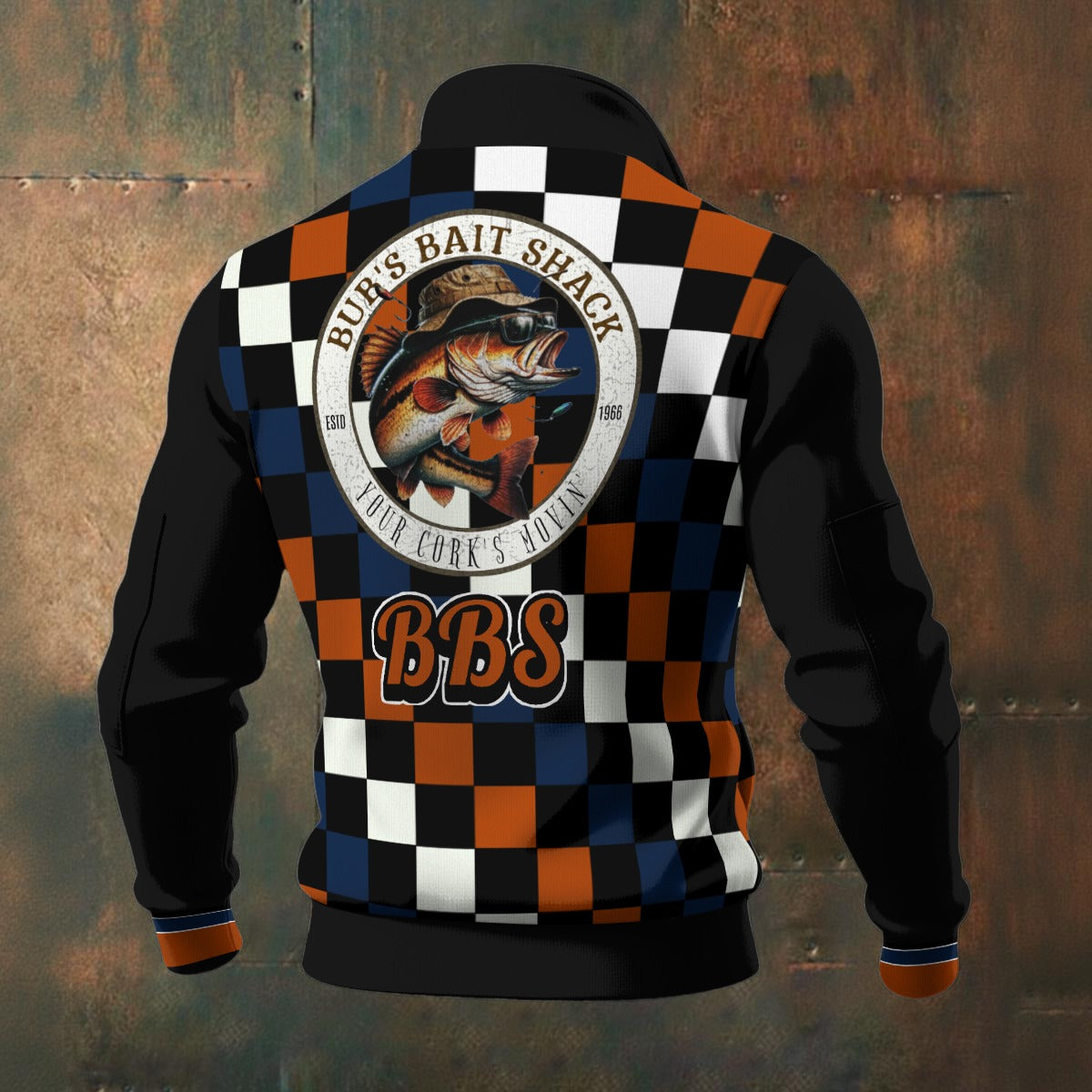 BBS Lettermen's Jacket - Rust, Blue, Black and White - Thick Knit Fleece Jacket