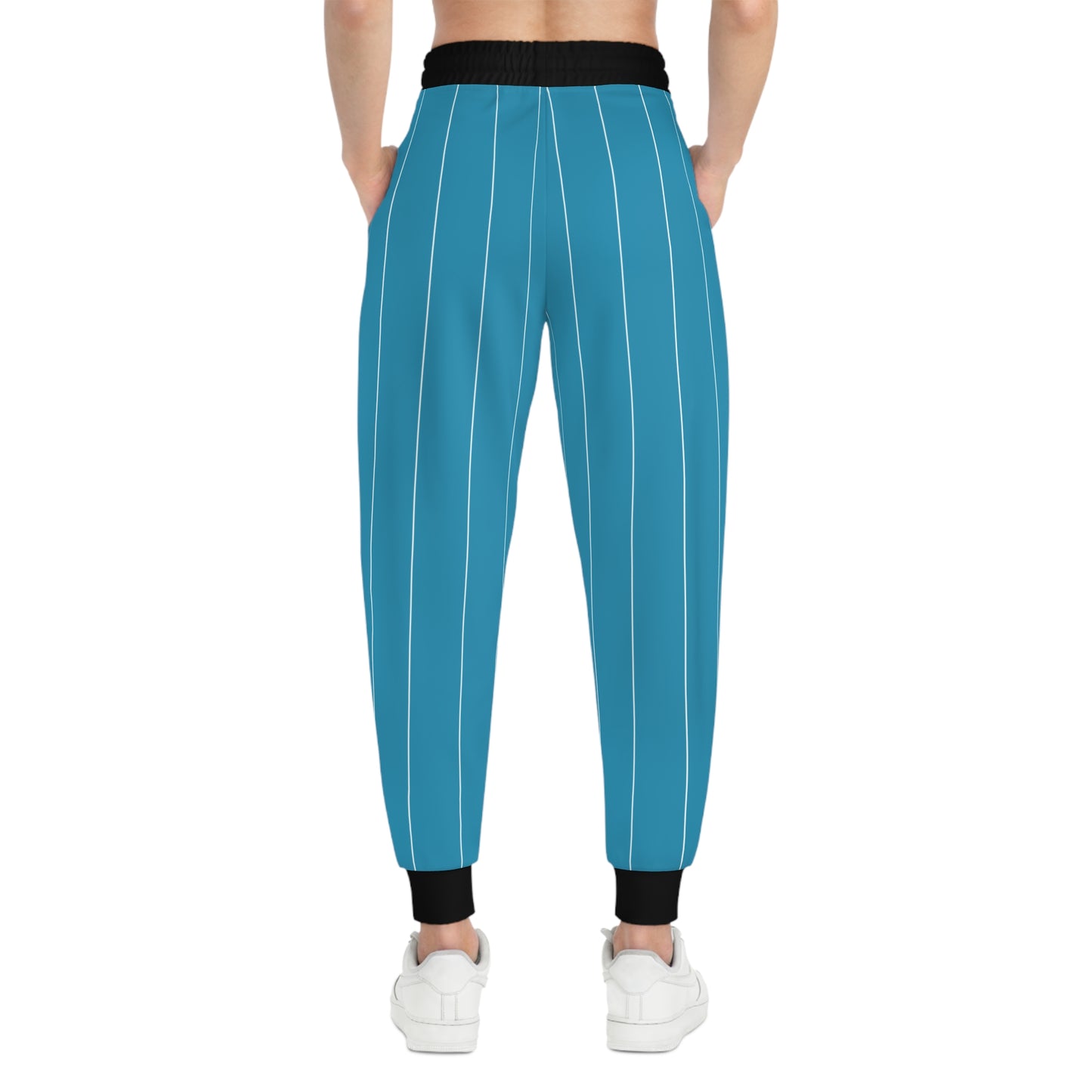 BBS Baseball Athletic Joggers — Blue Aqua & Black Striped Athletic Pants