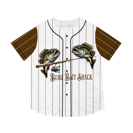 BBS "Bass on the Rod" Men's Baseball Jersey — White with Brown Pinstripes and sleeves