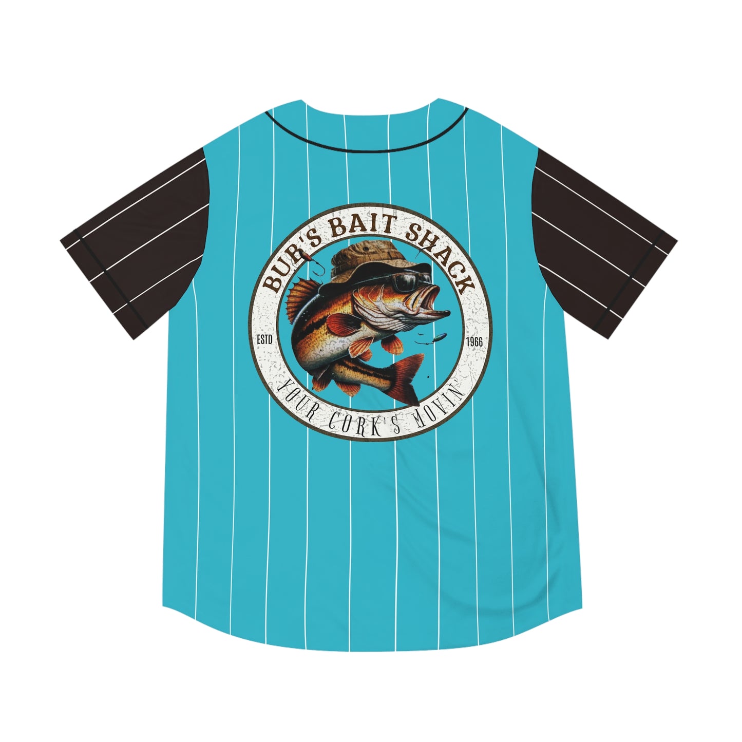 Bass on the Rod Men's Baseball Jersey — Teal Aqua with White Pinstripe