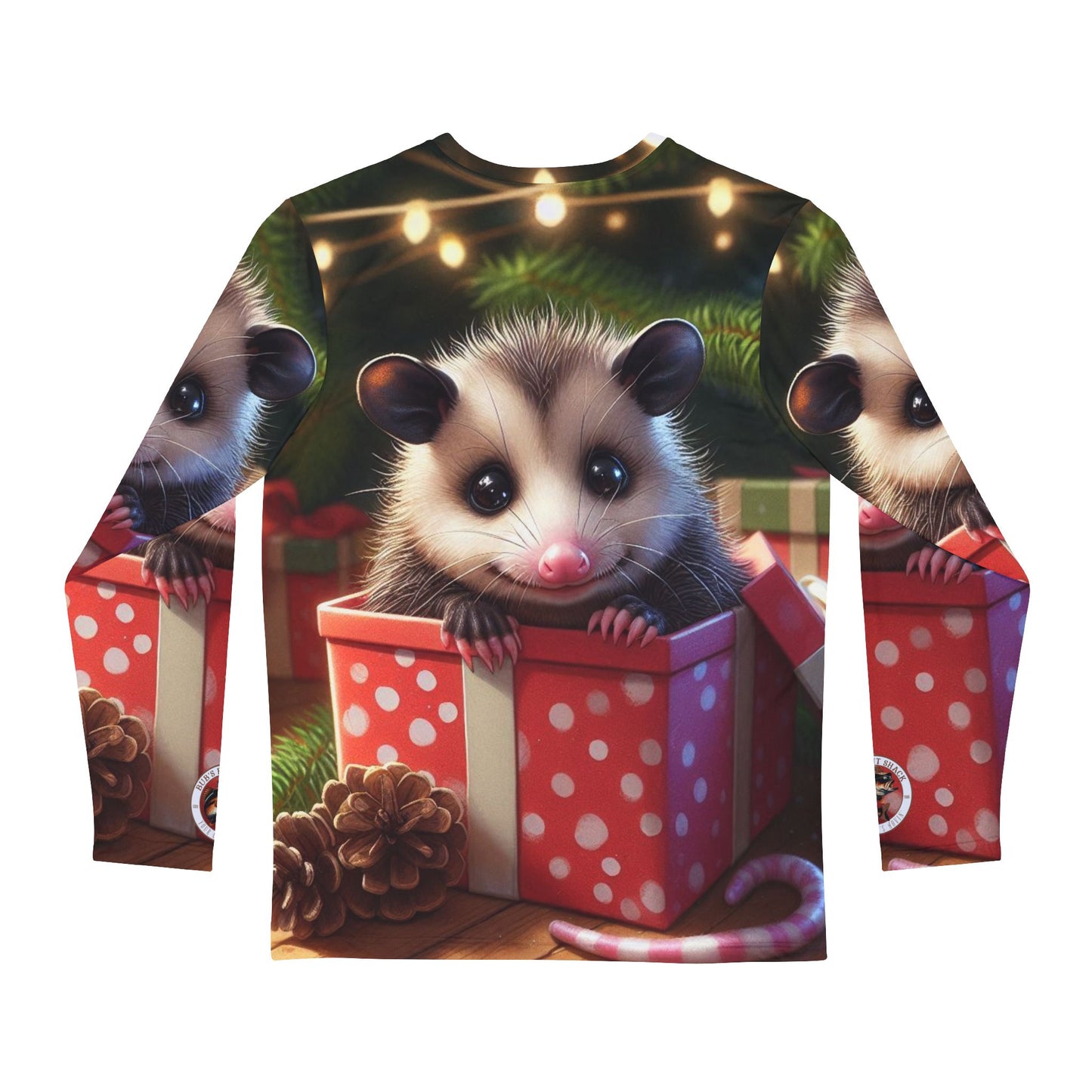 Bubs Bait Shack Possum Present All Over Print Men's Long Sleeve Shirt (AOP)