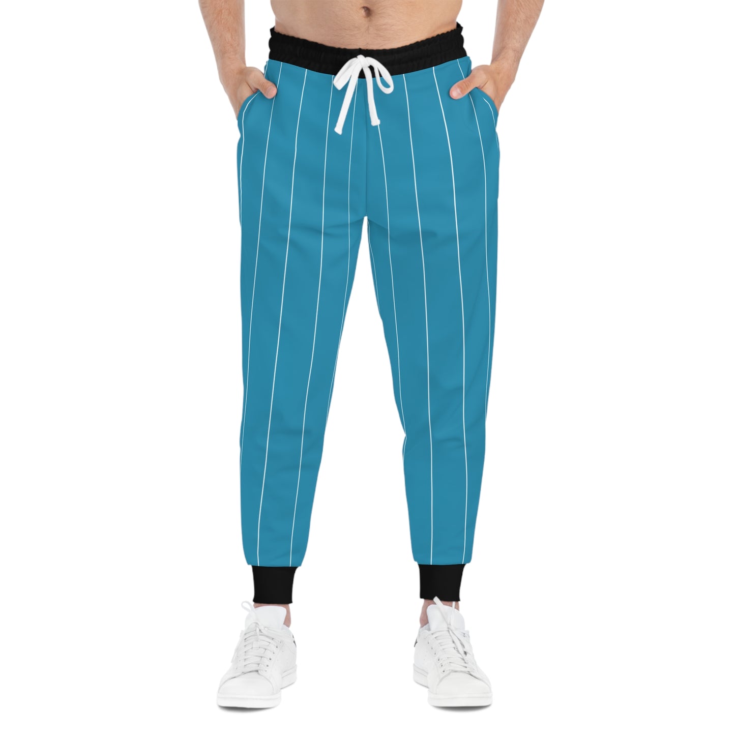 BBS Baseball Athletic Joggers — Blue Aqua & Black Striped Athletic Pants