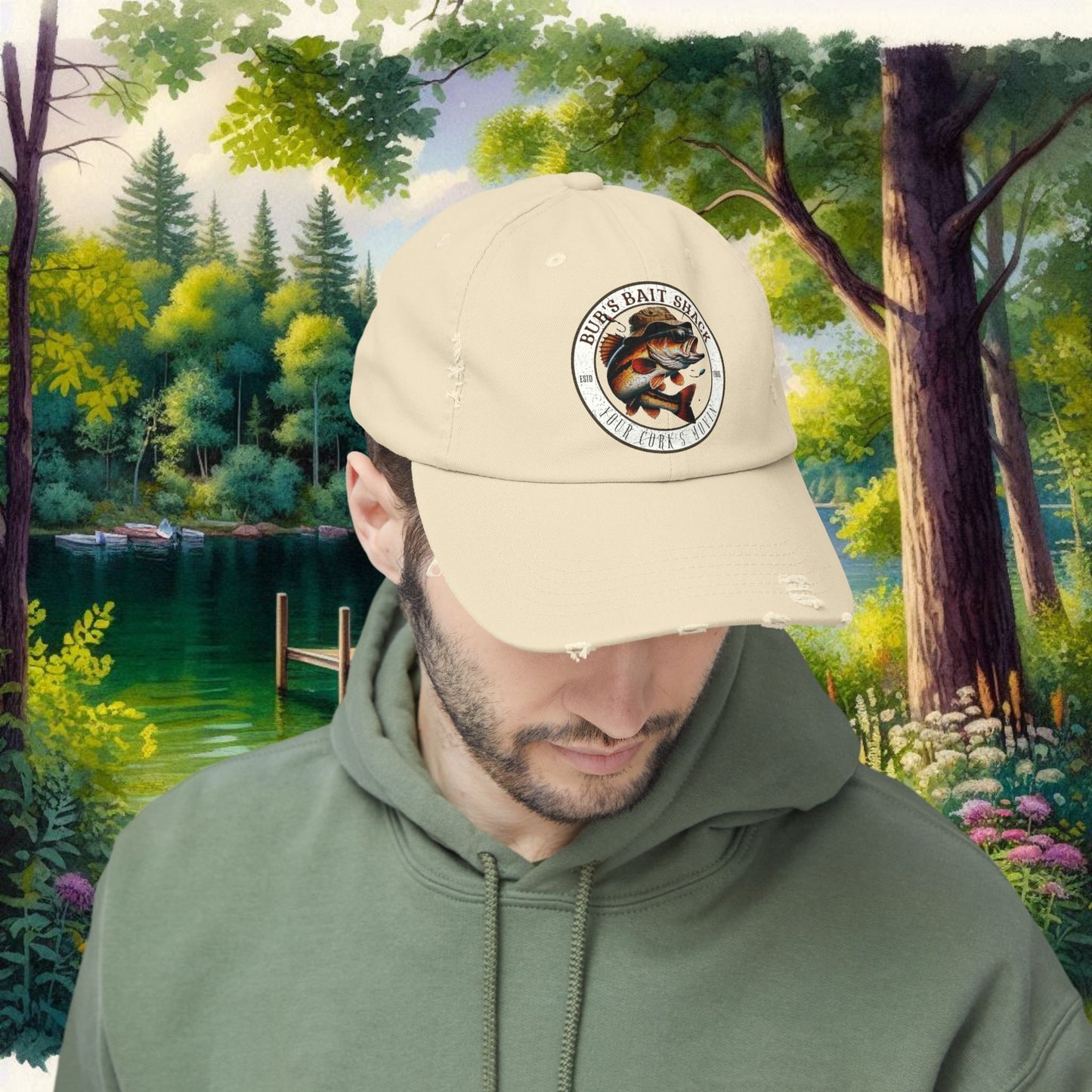 Bub's Bait shack Hat   Unisex Distressed Cap