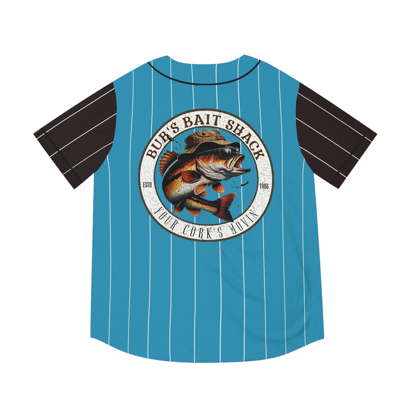 Bass on the Rod Baseball Jersey — Blue Aqua Pinstripe Men’s Baseball Shirt